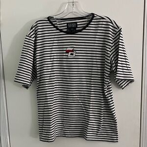 Escada Sport Black and White Striped Short Sleeve Tee